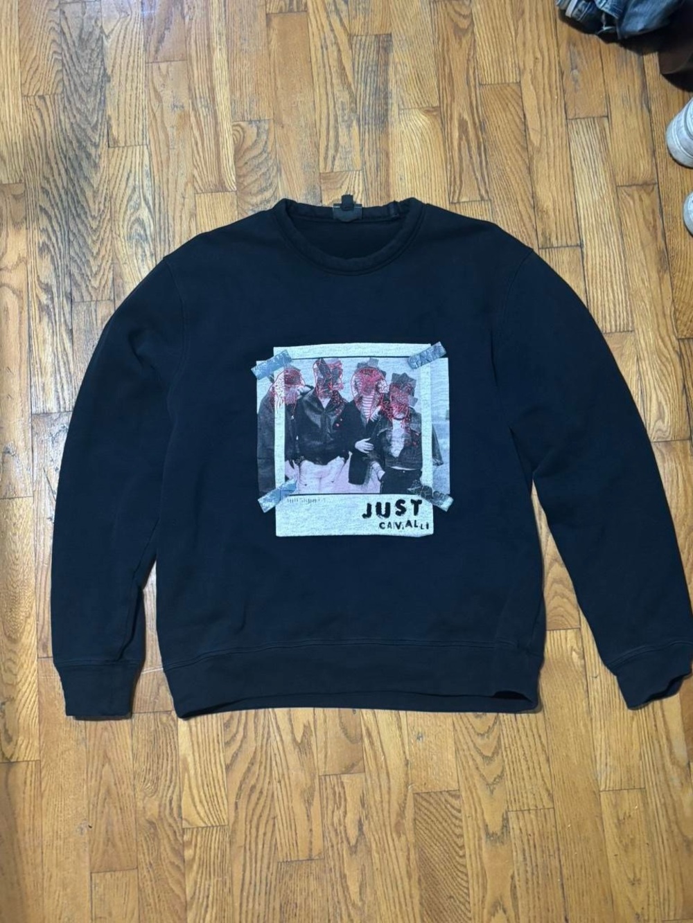 Just Cavalli Black Crewneck Sweatshirt with Photo Graphic